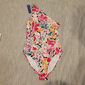 summersalt The Ruched Sidestroke Watercolor Floral in Strawberry Size 8 NWT